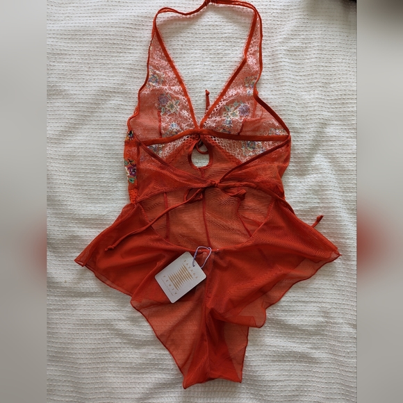 Fenty Orange Embroidered Floral Romper - Picture 2 of 2